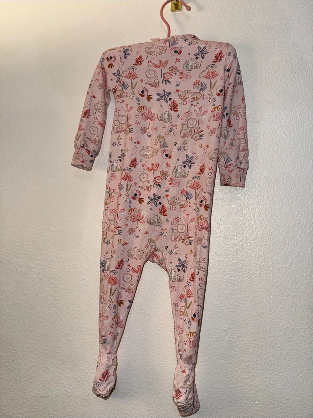 Baby Pink Floral Footed One-Piece Pajamas with Magnetic Closure